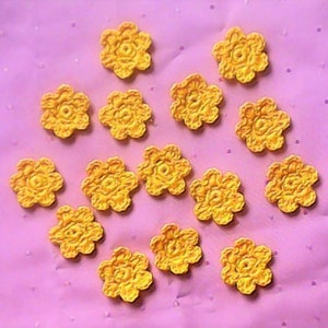 Lemon Yellow Crochet Flowers, 15 small crochet flower appliques image 2