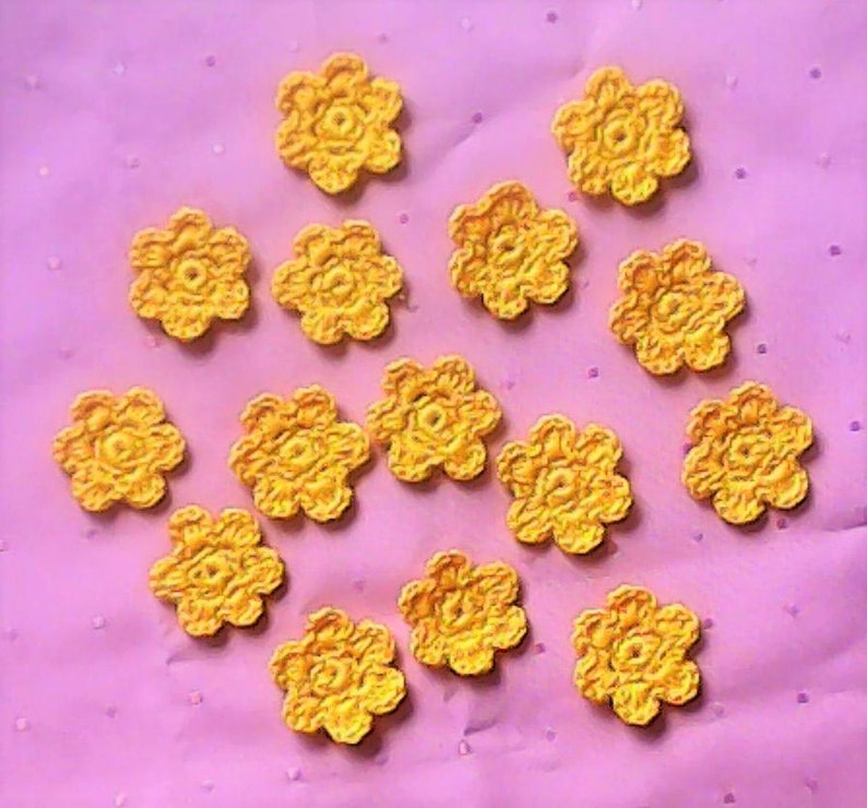 Lemon Yellow Crochet Flowers, 15 small crochet flower appliques image 2