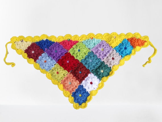 Crochet colorful Granny Square Boho Bandana Colorful squares crochet grandma square headscarf in 70s style crocheted accessory