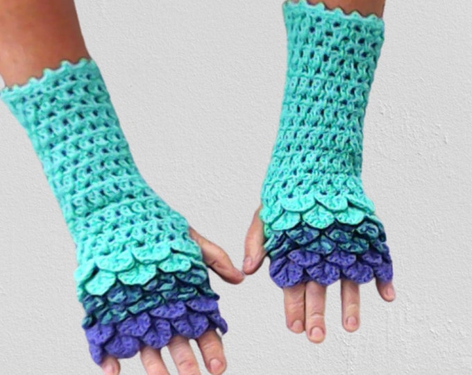 Dragon gloves, crochet fingerless gloves, colorful, crocodile crocheted fingerless