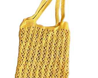 Net bag crochet bag, bag in yellow cotton, net bag for reuse, farmers market bag, fishnet bag