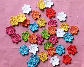 Crochet Flowers Appique 5pcs Small Flower Crochet Motif Flowers Decorate Colorful Flowers Decorations Colorful Crocheted Flowers