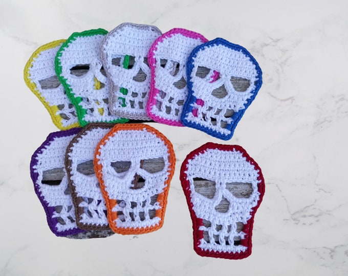 Halloween Coaster, Skull Coaster, Spooky Home Decor, Crochet Coaster, Halloween Decor, Skull Skull Coaster