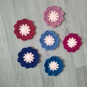 Flower Round Crochet Coasters, Christmas Gifts, Home Decor for Fall Winter, Soft Cute Coasters, Handmade Sustainable image 2