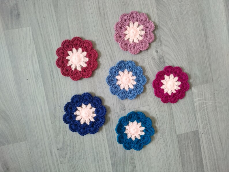 Flower Round Crochet Coasters, Christmas Gifts, Home Decor for Fall Winter, Soft Cute Coasters, Handmade Sustainable image 2