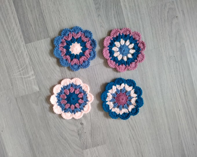 Flower Round Crochet Coasters, Christmas Gifts, Home Decor for Fall Winter, Soft Cute Coasters, Handmade Sustainable