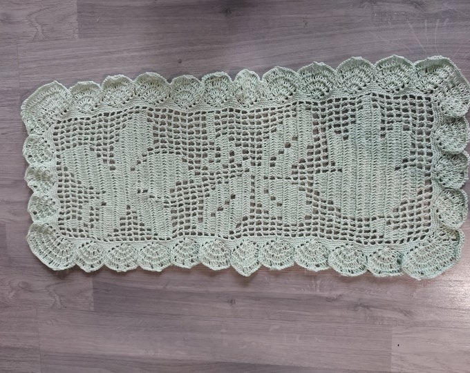 Handmade crocheted table runner, table decoration in light green