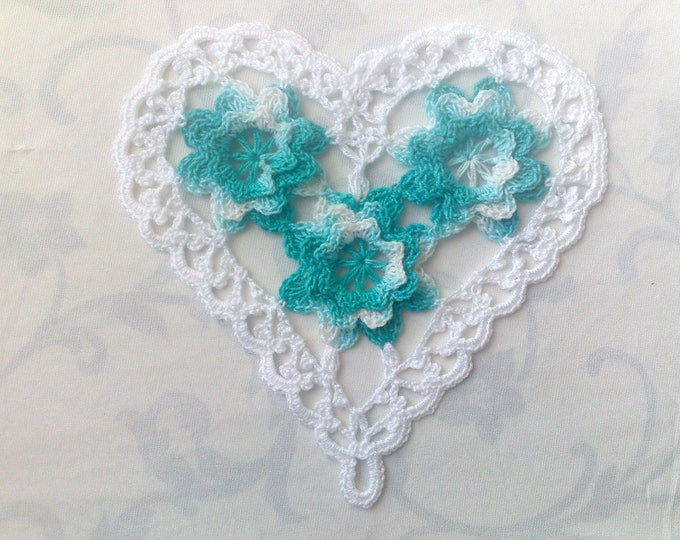 Thanksgiving Mother's Day Gift Valentine Heart with Crochet Flowers