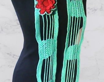 Crocheted scarf light blue, long scarf 71", scarf for women turquoise scarf spring crochet scarf lace scarf slightly unique scarf