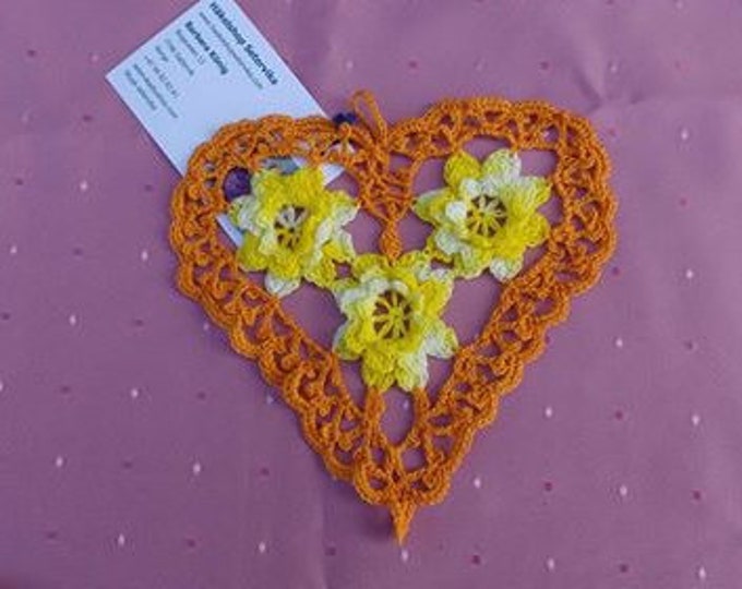 Thanksgiving Crocheted Heart Cover with Yellow 3D Crochet Flowers