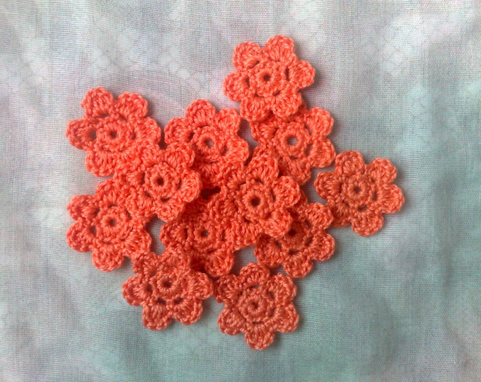 Orange crochet flowers, 12 pieces of crochet flower appliques