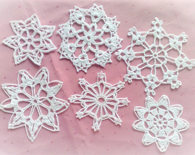 Crocheted Snowflakes Christmas Ornaments Decorations Cotton Embellishment White Snowflakes