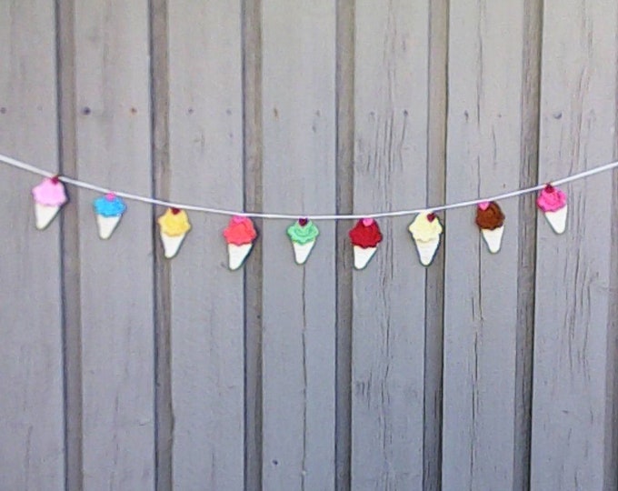 Garland Crochet Ice Cream, Bunting Party Decoration, Nursery Decor, Wall Hanging, Handmade Gift, Nursery Decoration