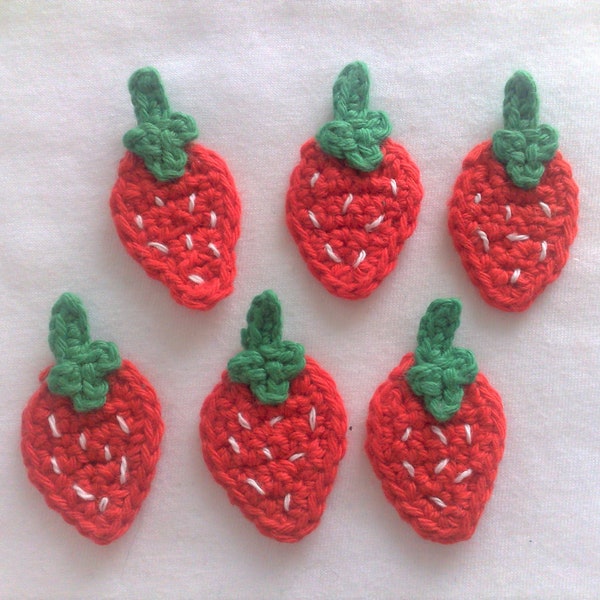 Erdbeeren gehäkelte Erdbeere Häkelapplikation Applikation Aufnäher gehäkelt Obst Früchte Erdbeerapplikation