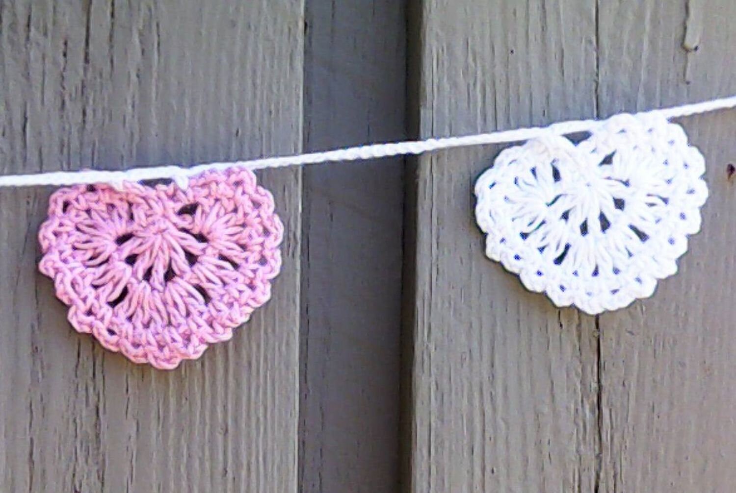 Crochet hearts garland, Valentine's Day pink white hearts garland