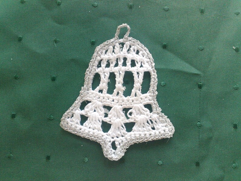 Crocheted bells tree hanging in white and silver image 1