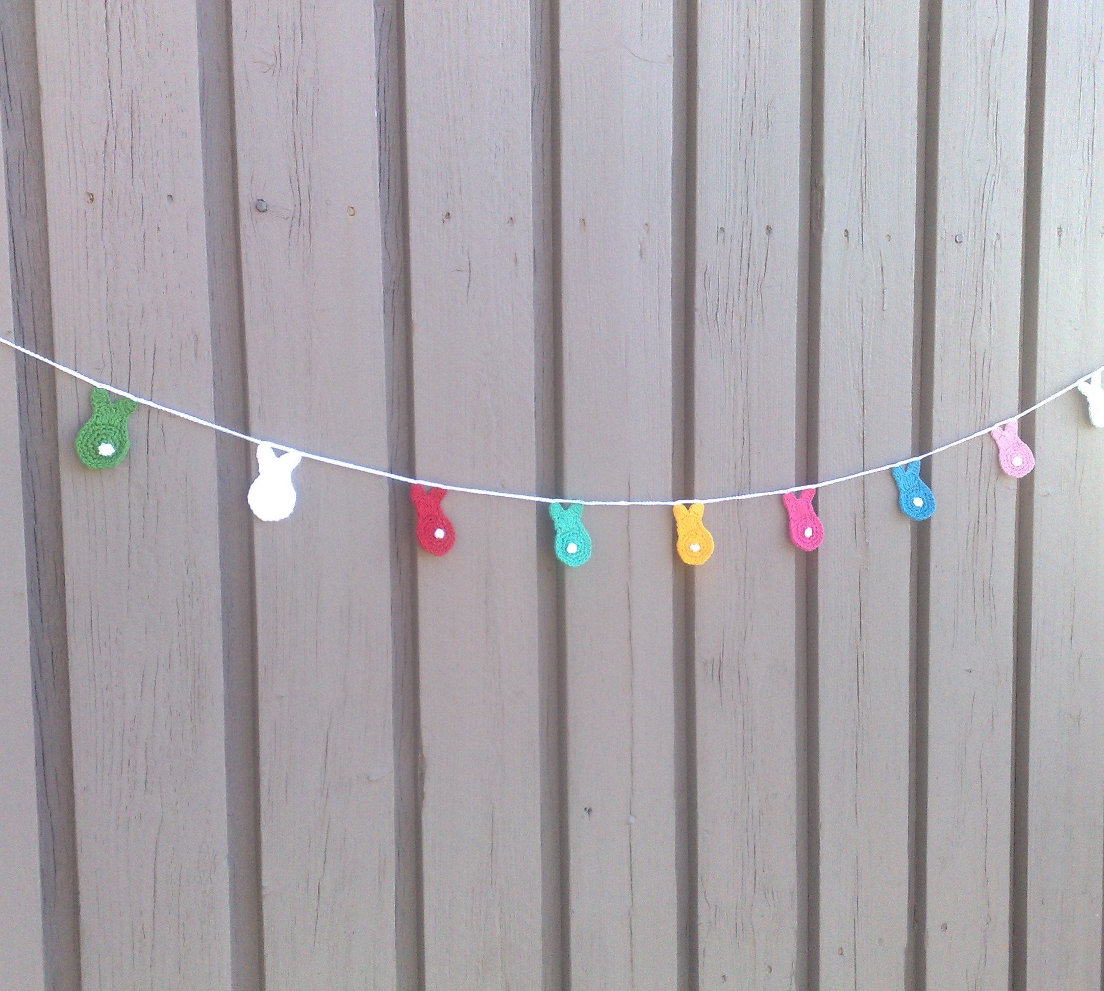 Crochet bunny garland with 9 colorful Easter bunnies, kindergarten