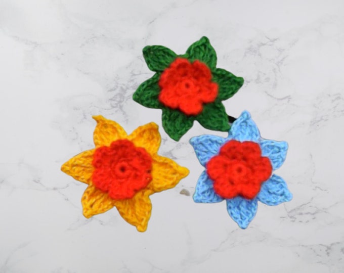 Crochet flowers, crochet cotton flowers, 3 colorful flowers, set of 3 flowers, floral decoration, cotton flowers, floral motifs, 6 cm