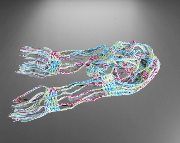 Colorful crocheted necklace made of high quality cotton yarn, total length 66", gift for women, lasso scarf