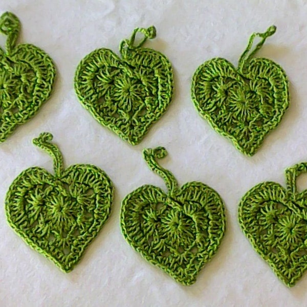 Gehäkelte Herzen aus hellgrüner Baumwolle, 6 Stück zum Verzieren deiner Geschenke