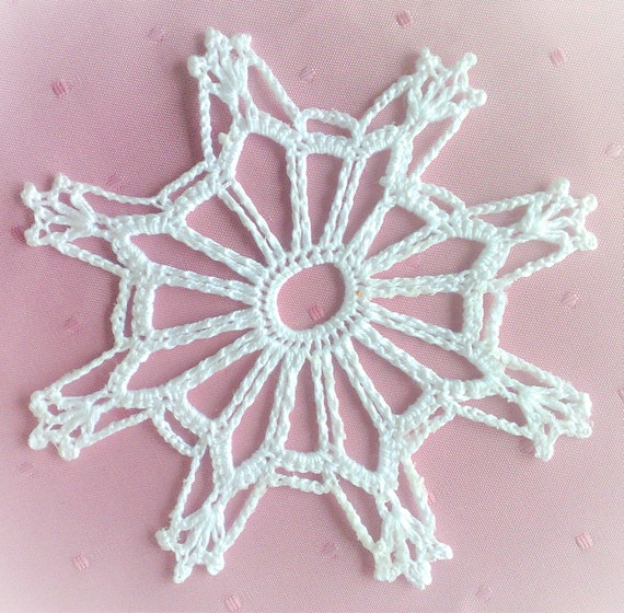 Crochet Christmas Ornament, white snowflake 4.7 "