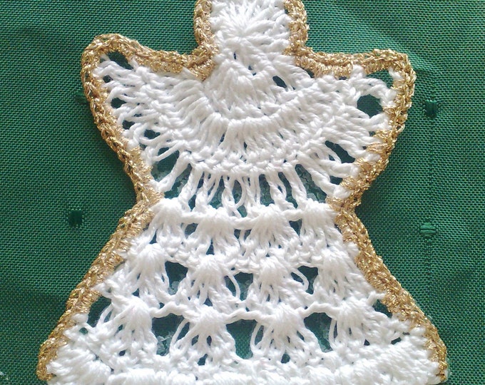 Crochet Christmas angels in white with border in gold, crochet Christmas tree decorations, crochet Christmas decorations