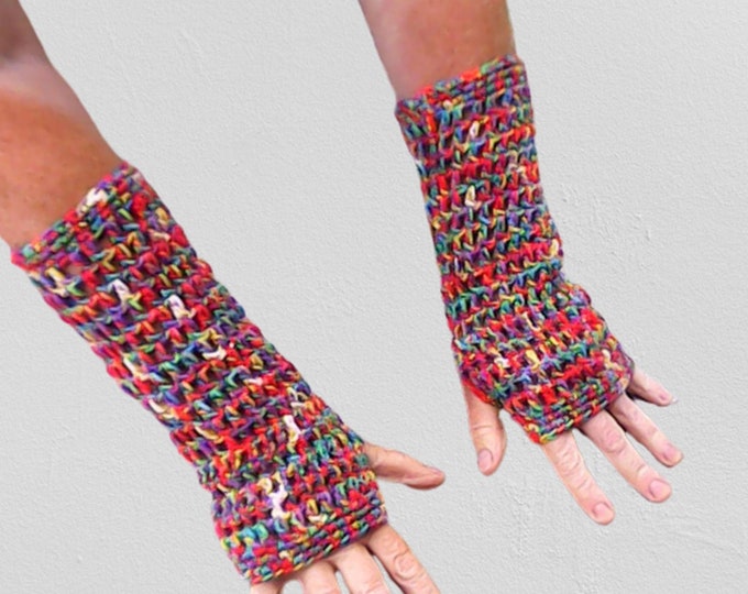 Crochet fingerless gloves, colorful hand warmers, crochet colorful gloves, colorful wool wrist warmer