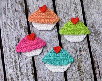 Muffin, cupcakes, uncinetto, applicazione all'uncinetto, applique, patch, accessori, applicazione all'uncinetto