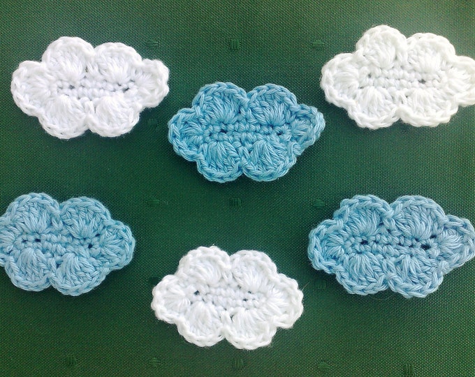 Cloud applique crocheted in light blue and white