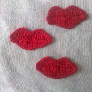 Red lips crocheted, 3 pieces crocheted mouth crochet application, lip patch, bulging red cotton lips image 2