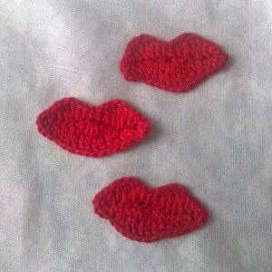 Red lips crocheted, 3 pieces crocheted mouth crochet application, lip patch, bulging red cotton lips image 5