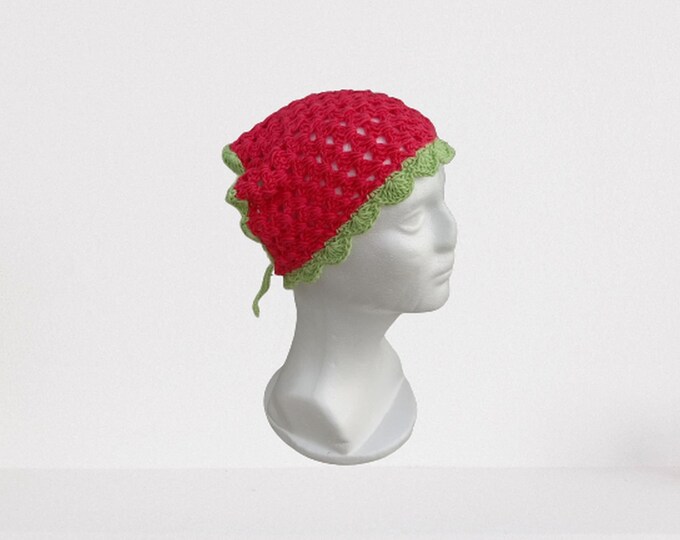 Red Crocheted Headscarf, Knitted Bandana, Hair Scarf, Hair Scarf, Retro Bandana, Mother's Day Gift, Crochet Hair Accessory Headscarf Retro Style