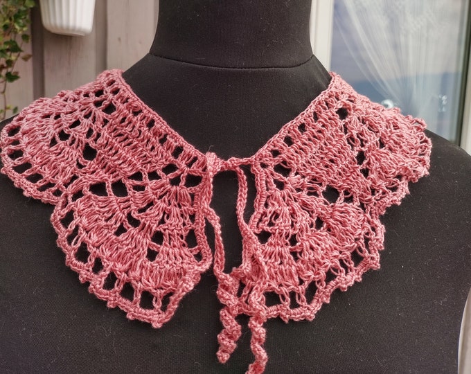 Crocheted collar, wedding collar, lace collar crochet Peter Pan, collar necklace in pink, necklace collar