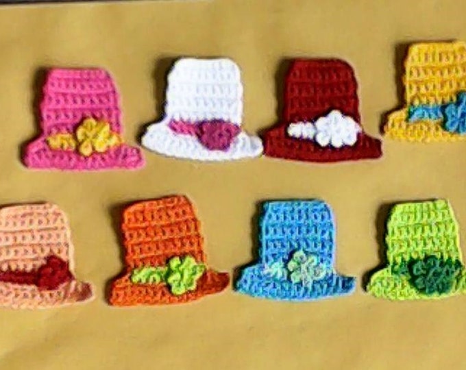 8 piece miniature hats with embellishment, crochet mini hat, handmade hats, dollhouse miniature, nursery embellishments