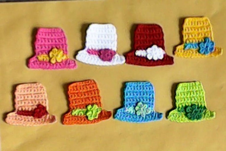 8 piece miniature hats with embellishment, crochet mini hat, handmade hats, dollhouse miniature, nursery embellishments image 1