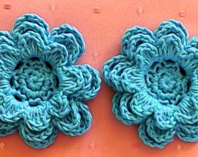 Crochet flowers 2 Applications 3 Inches in blue Cotton