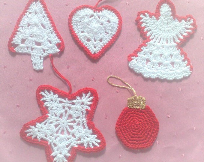 Crochet hanging Christmas decoration white crochet with border, ornaments Christmas tree ornaments tree heart Christmas angel star Christmas tree bauble