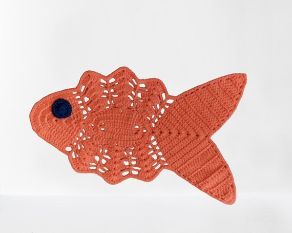 Orange Crochet Lace Doilies, Handmade Acrylic Fish Doilies, Small Table Runner, Crocheted Home Decoration, Boho Home Gift