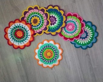 Crochet mandala doily set, handmade home decor, crochet center piece
