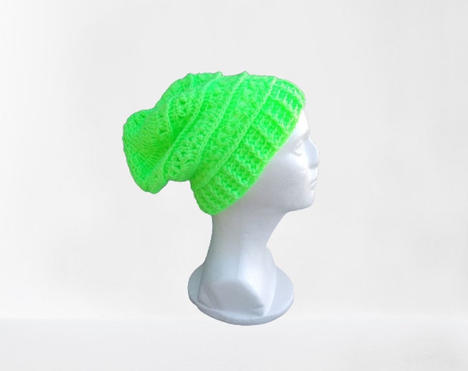 Neon Green Crochet Cap, Pastel Color Crocheted Cap, Women's Cap, Men's Cap, Beach Cap, Crocheted Cap, Beanie, Skull Cap, Light Green