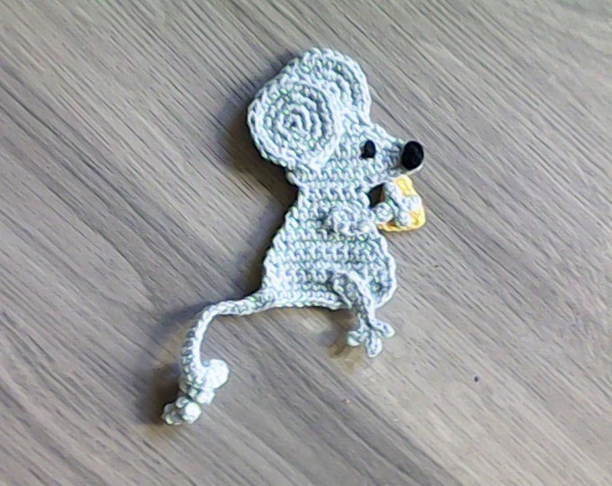 Crochet grey mouse 3D funny patch for embellishments and cardmaking