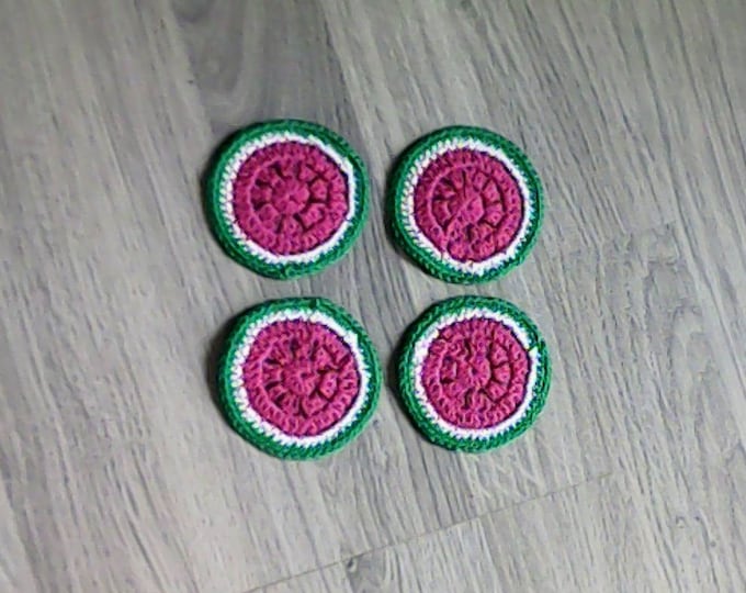 4 pieces crocheted watermelon coasters crocheted slices of melons fruit glass coasters