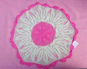 Crochet doilies - large decorative doilies 50 cm - 20 inch home décor pink light green crochet doilies, Mother's Day handmade tablecloth