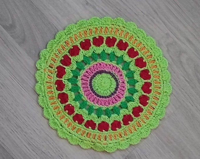 Crochet Decoration, Mandala Crocheted, Kitchen Decoration, Crochet Gift, Gift for You, Colorful Decor, Mandala 8.7" Handmade Cotton Doily
