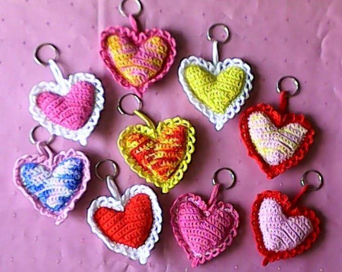 Organic lavender heart crocheted keychain, gift love, crochet heart pendant bag, valentine's day gift, gift for you