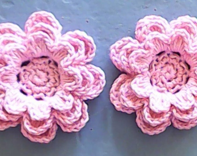 Crochet flowers pink 3 inch embellishment cotton