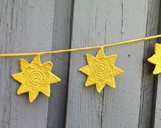 Crochet garland with yellow stars, crochet garland stars white sliver gold hanging decoration country house decoration grandma chic