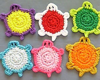 Crocheted appliqués handmade, 1 crocheted turtle, children's room, scrapbooking, cardmaking, appliqués, sewing on stains
