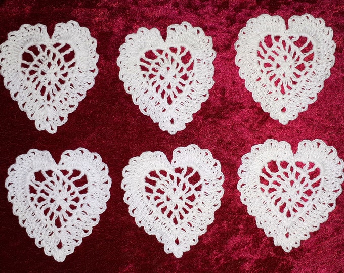 Crocheted lace heart application, embellishment