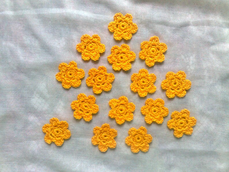 Lemon Yellow Crochet Flowers, 15 small crochet flower appliques image 1